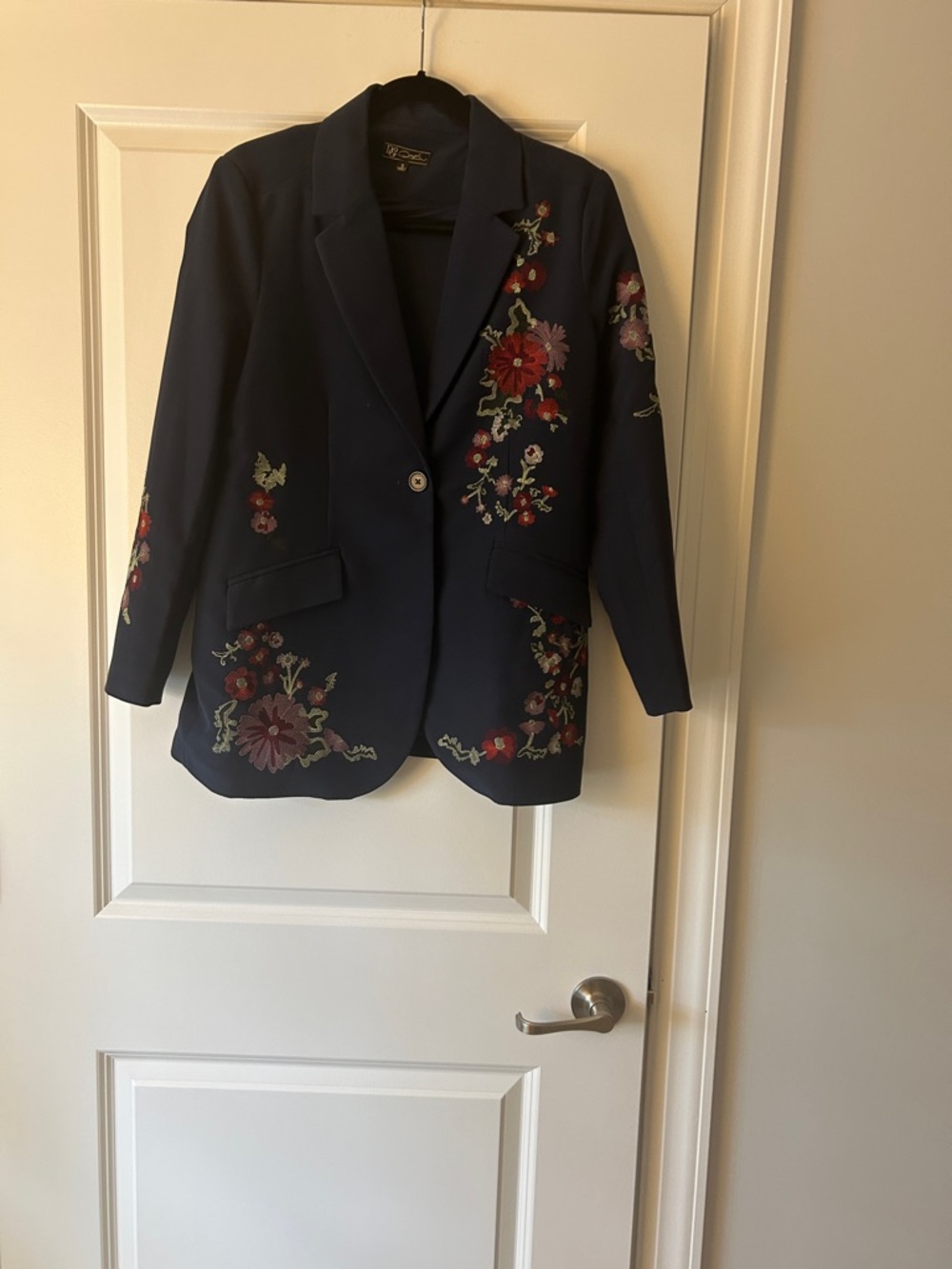 Floral Embroidered Navy Blazer Jacket